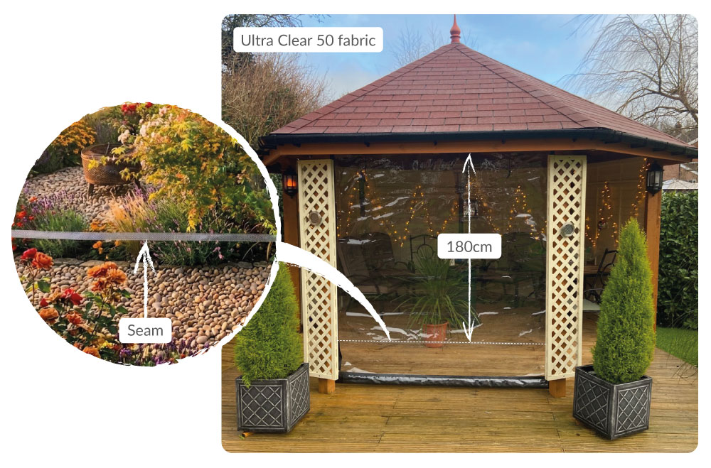 An example of a seam in an Ultra Clear 50 PVC screen