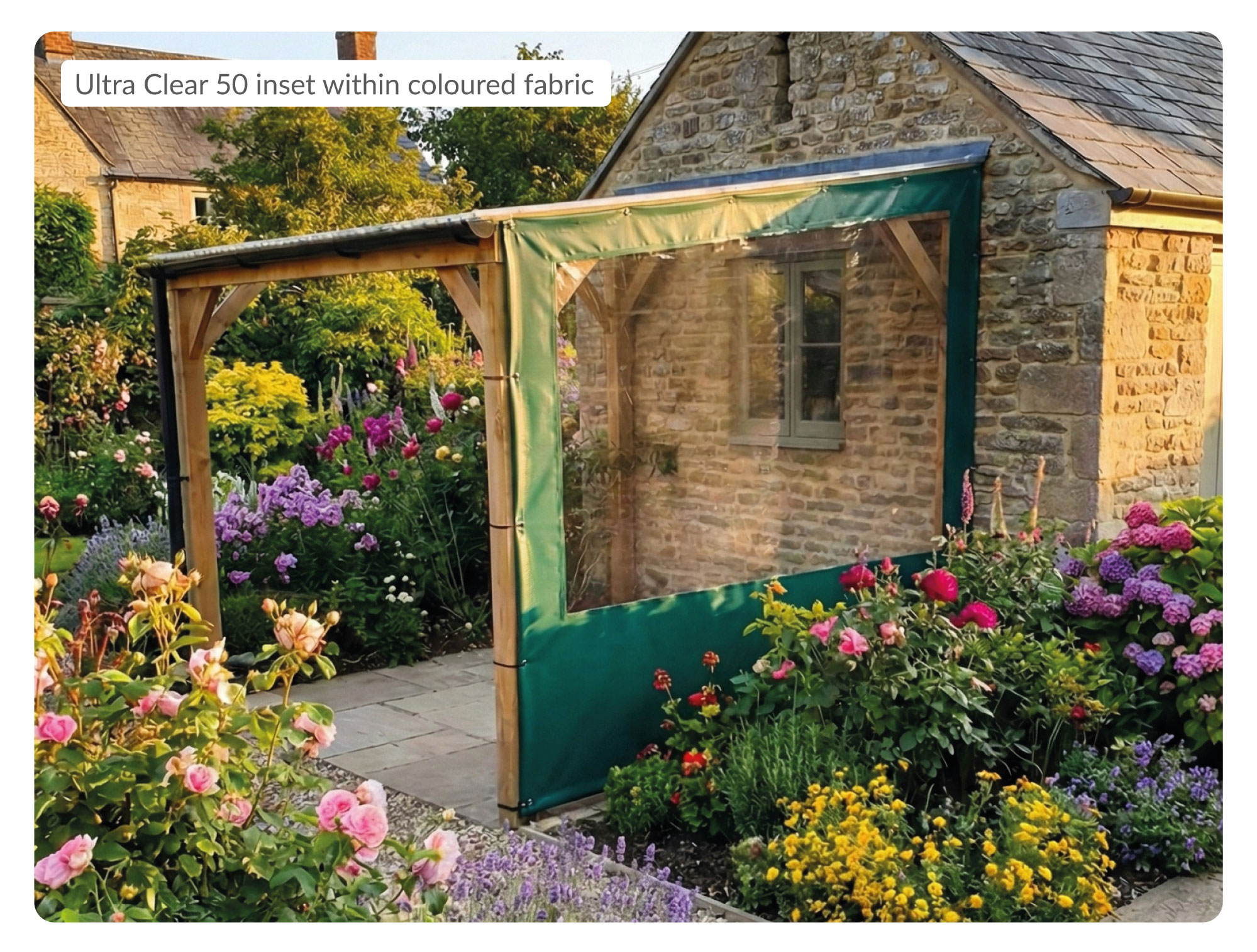 Ultra Clear 50 window inset within coloured PVC fabric