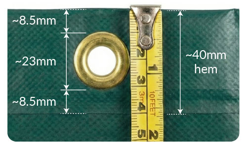 Grommet eyelet placement within hem