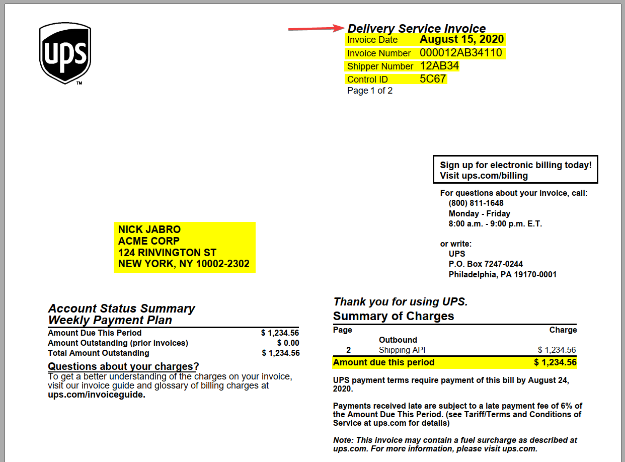 Ups Billing Invoice