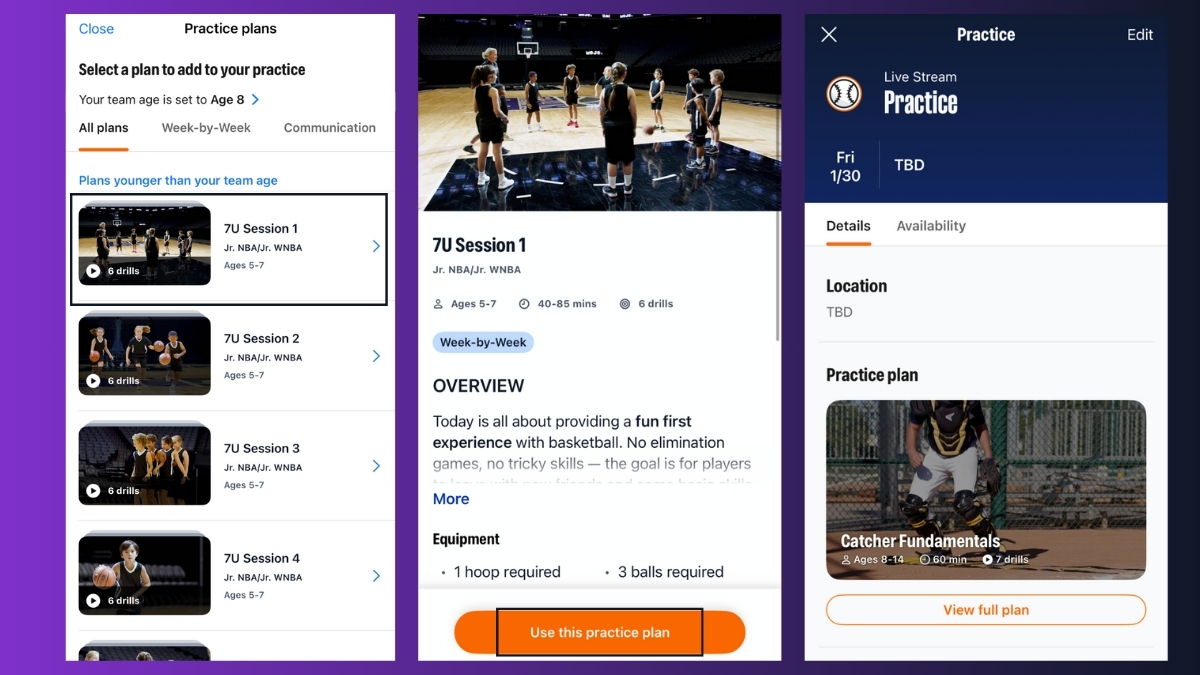 A step by step walkthrough of adding a Practice Plan to a newly created practice on the TeamSnap ONE application