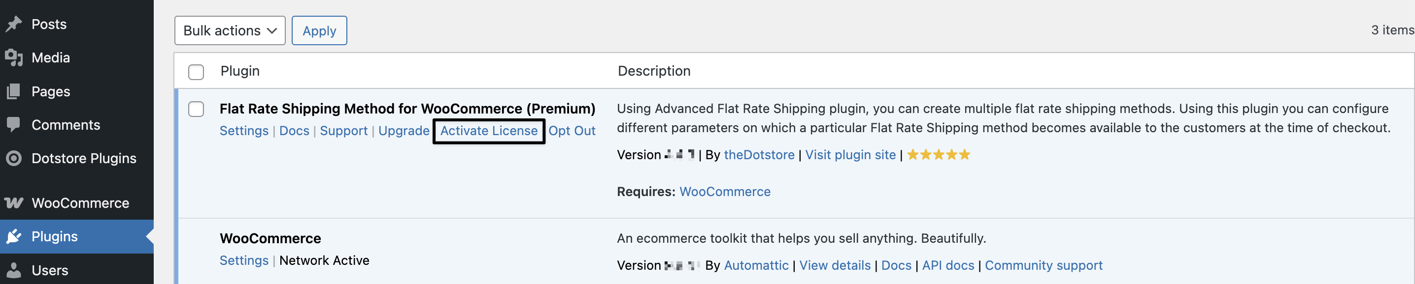 Activate flat rate plugin