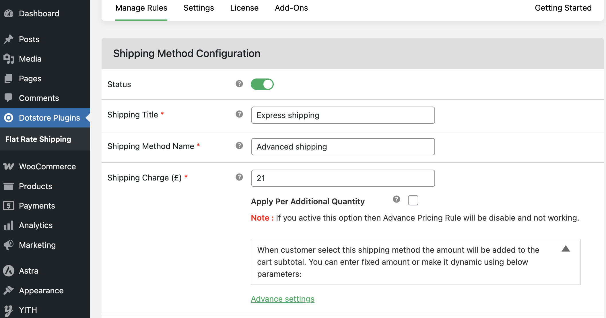 Add new shipping method settings