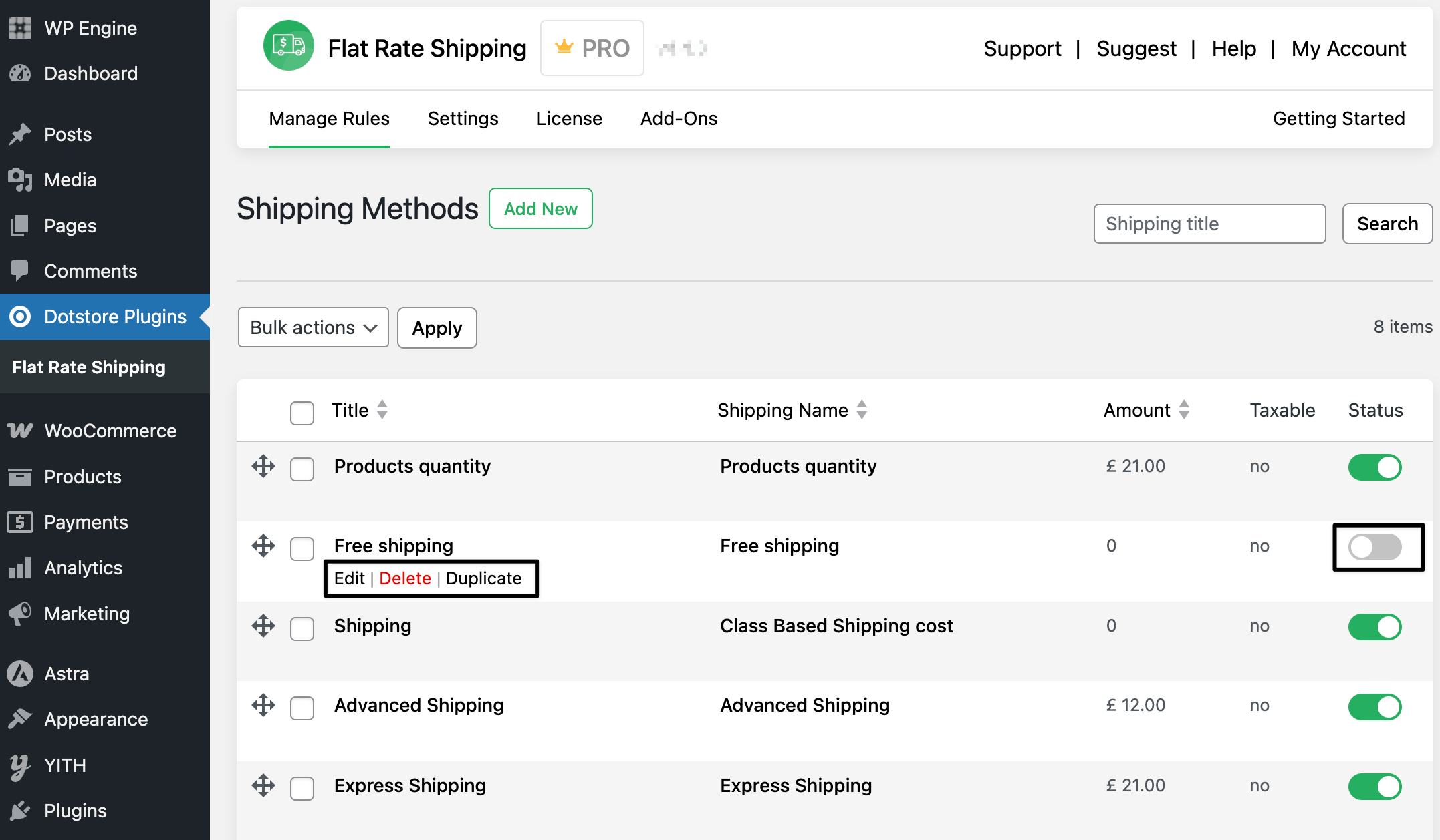 Manage Flat Rate Shipping Methods