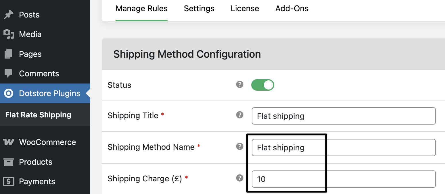 flat rate shipping settings