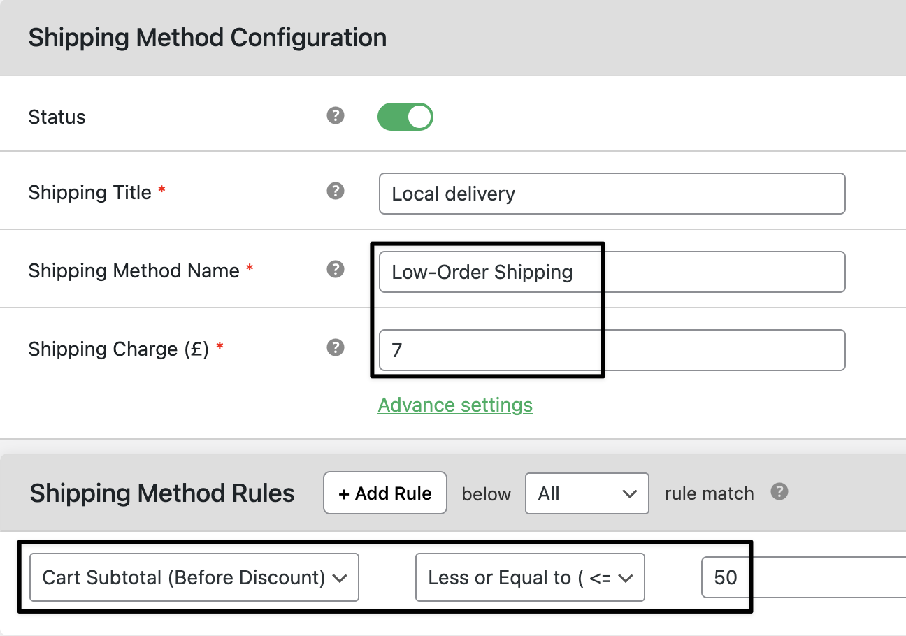 low order shipping charges