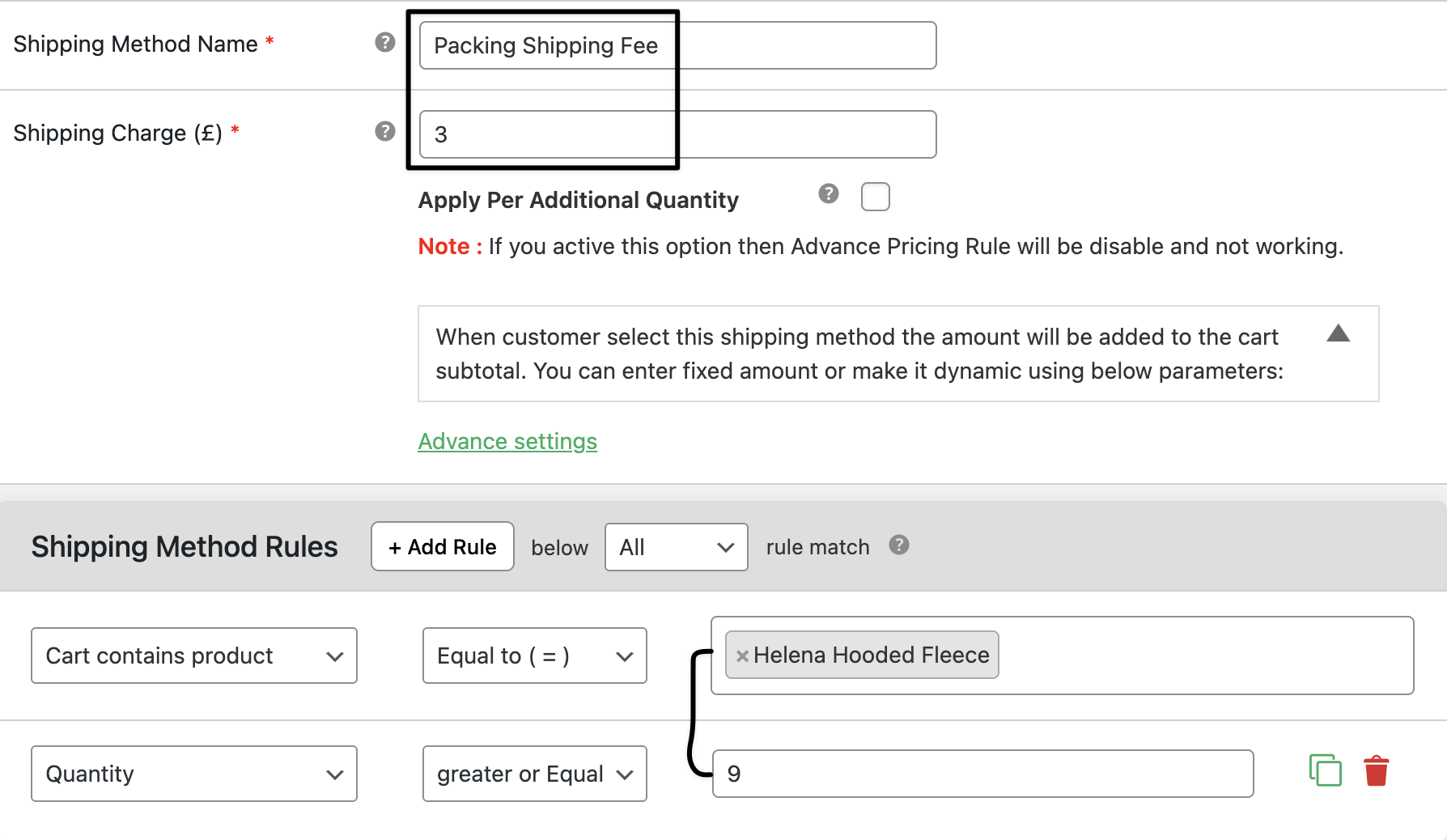 Packaging shipping fee