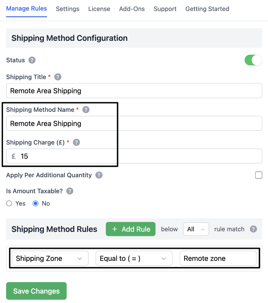 Remote Area Shipping Method Admin Settings