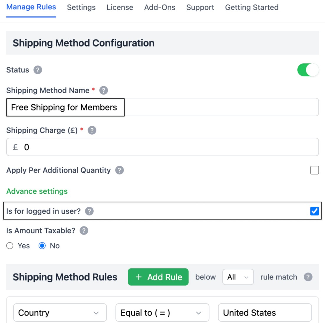Member shipping for logged in users