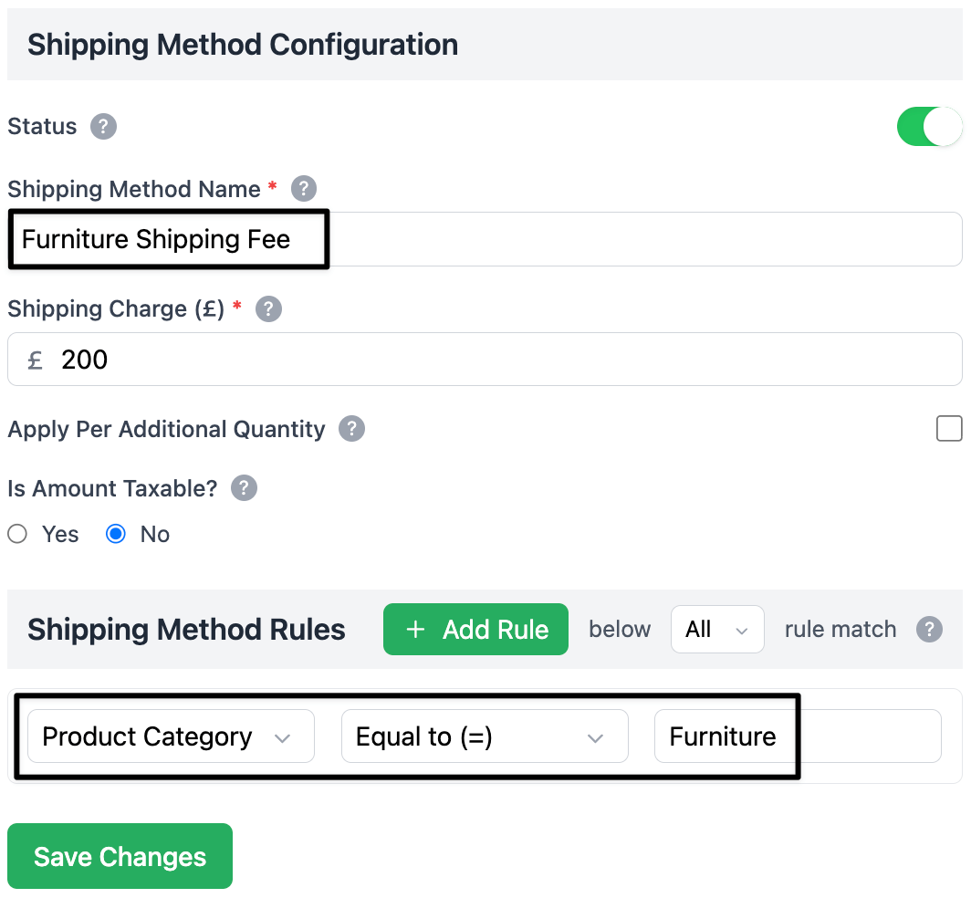 Category based shipping settins