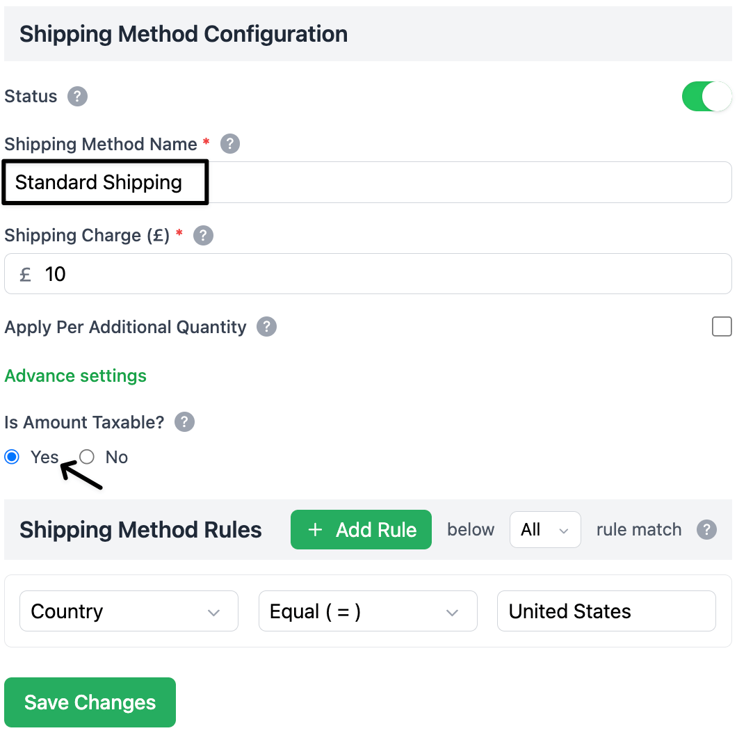 Taxable flat rate shipping configuration settings