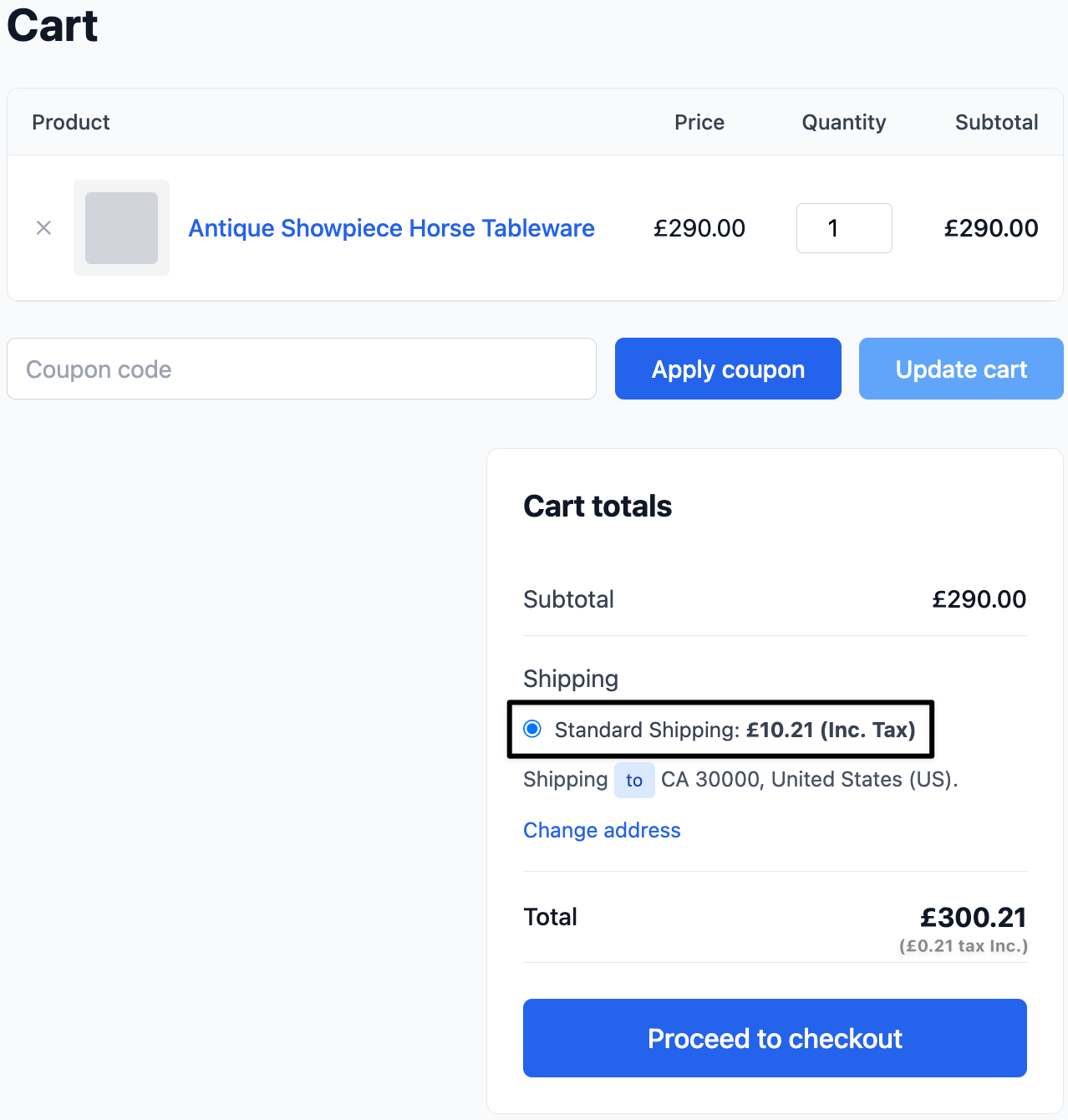 Shipping method with taxable amount.