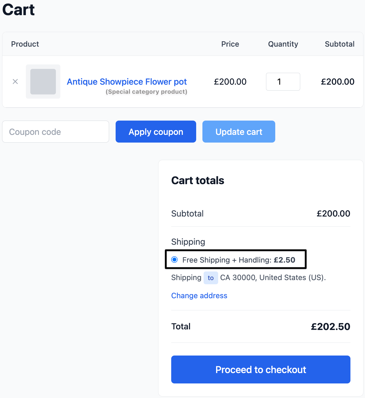 Free shipping plus handling fee on special product