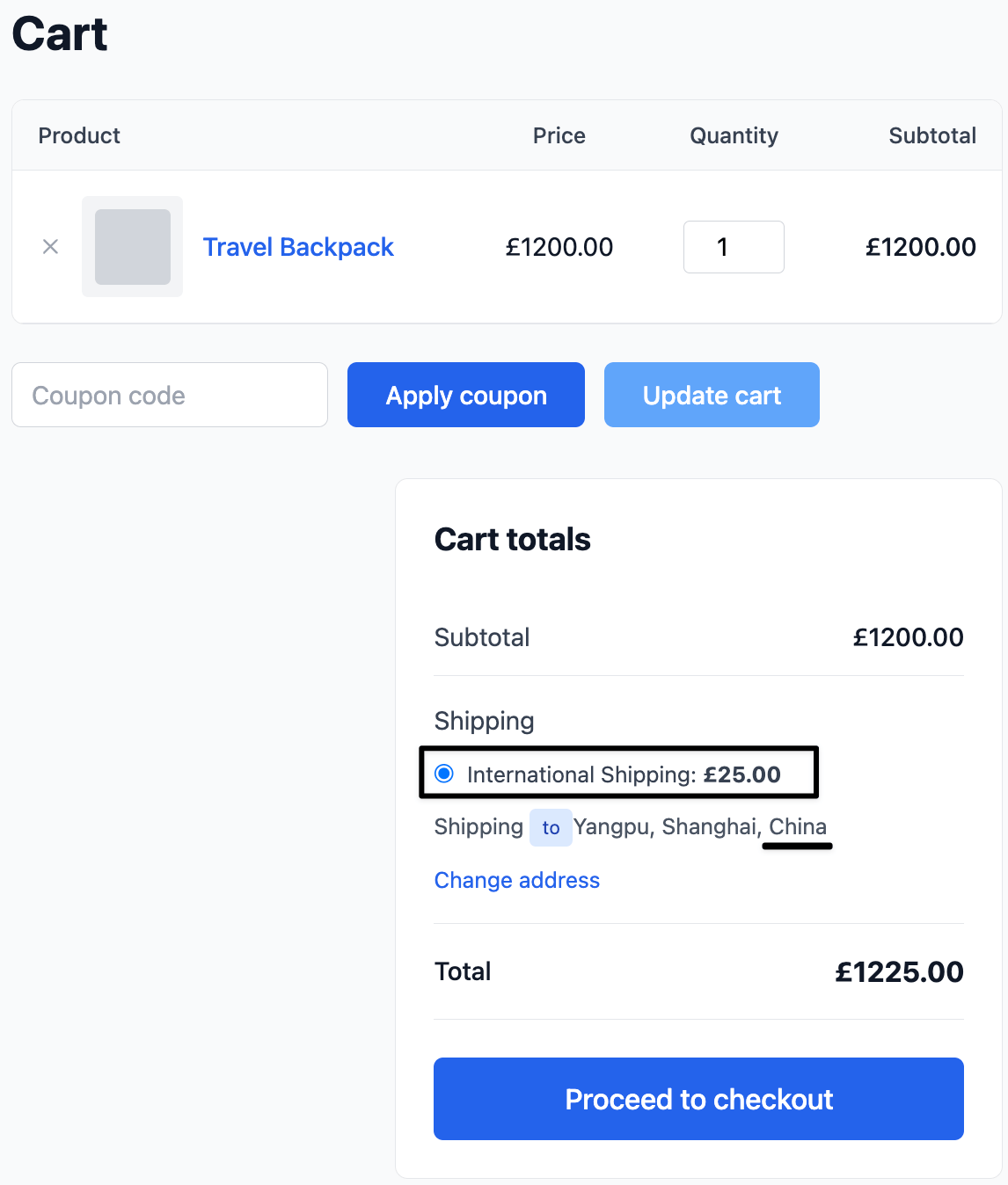 International Shipping applied for specific country