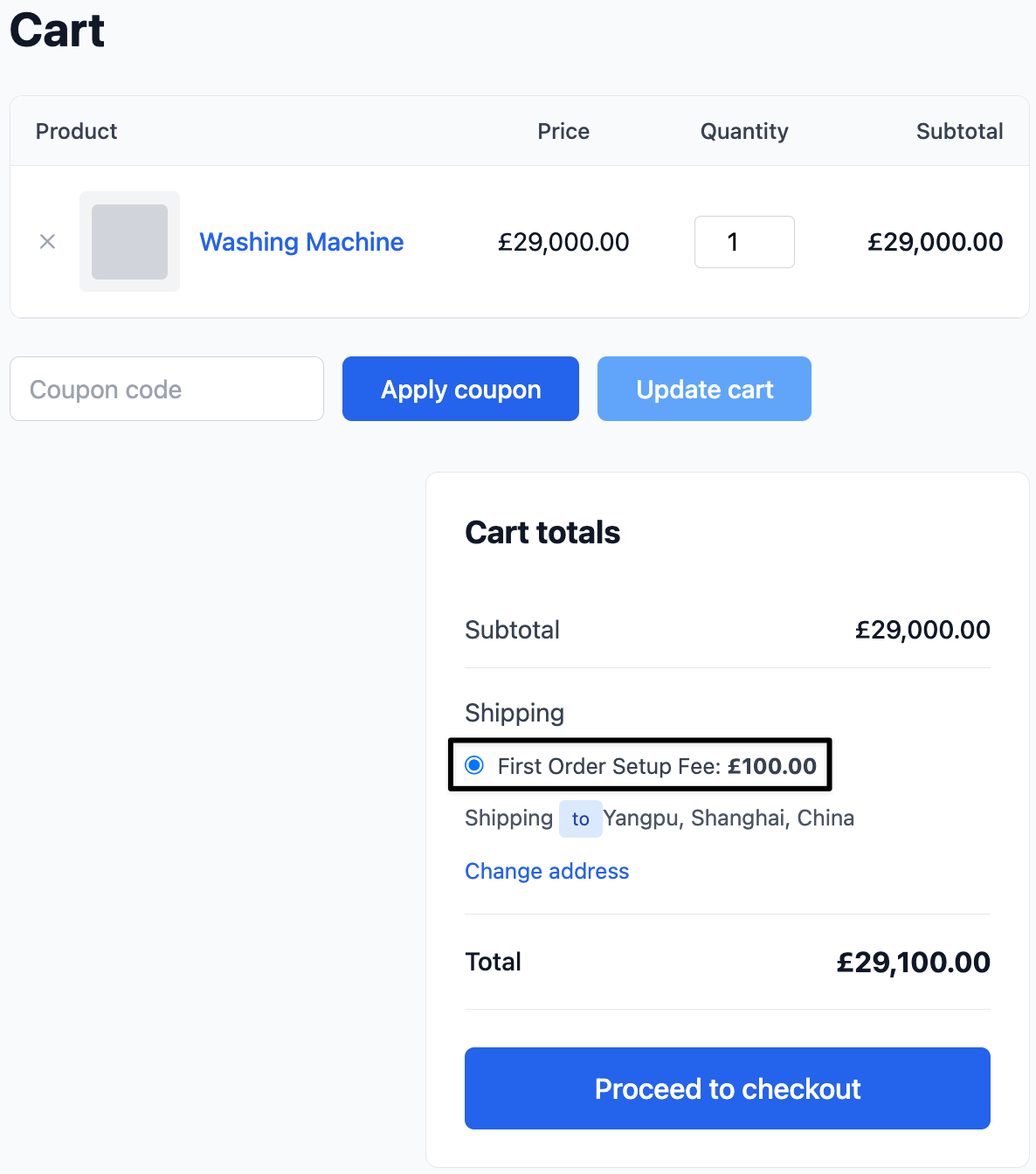 First order setup fee at checkout page