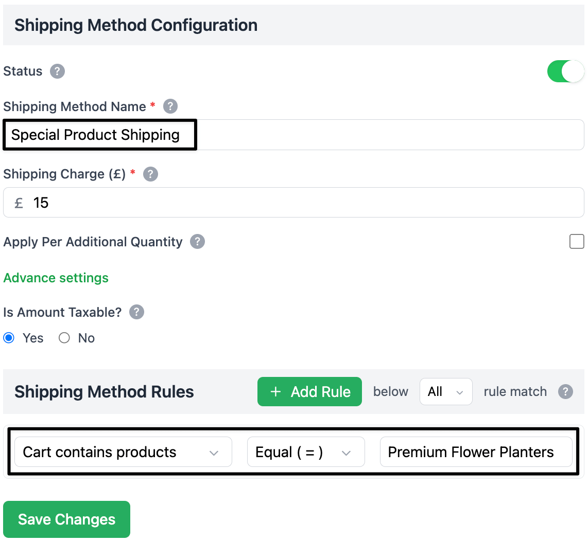 Special product shipping settings
