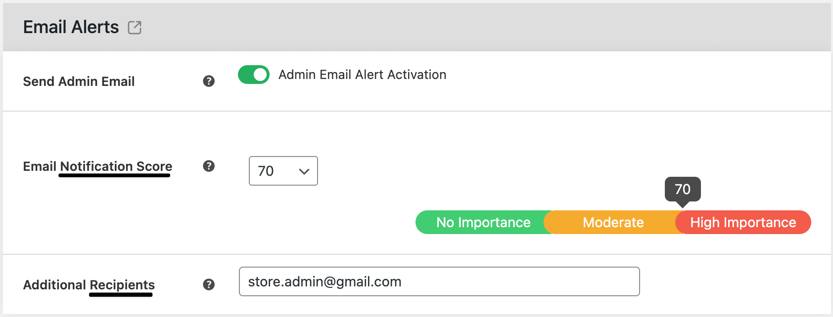 Email Alert admin settings