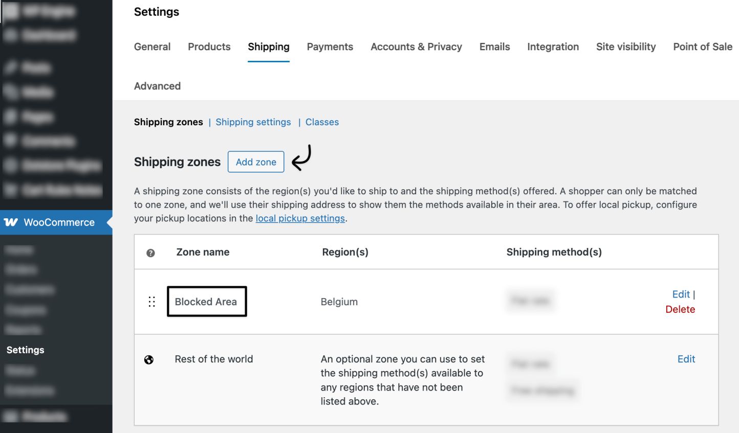 Create new zones before block in the woocommerce