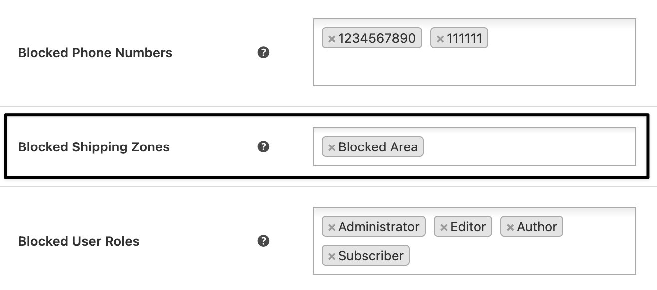 Zone selection setting in the admin side