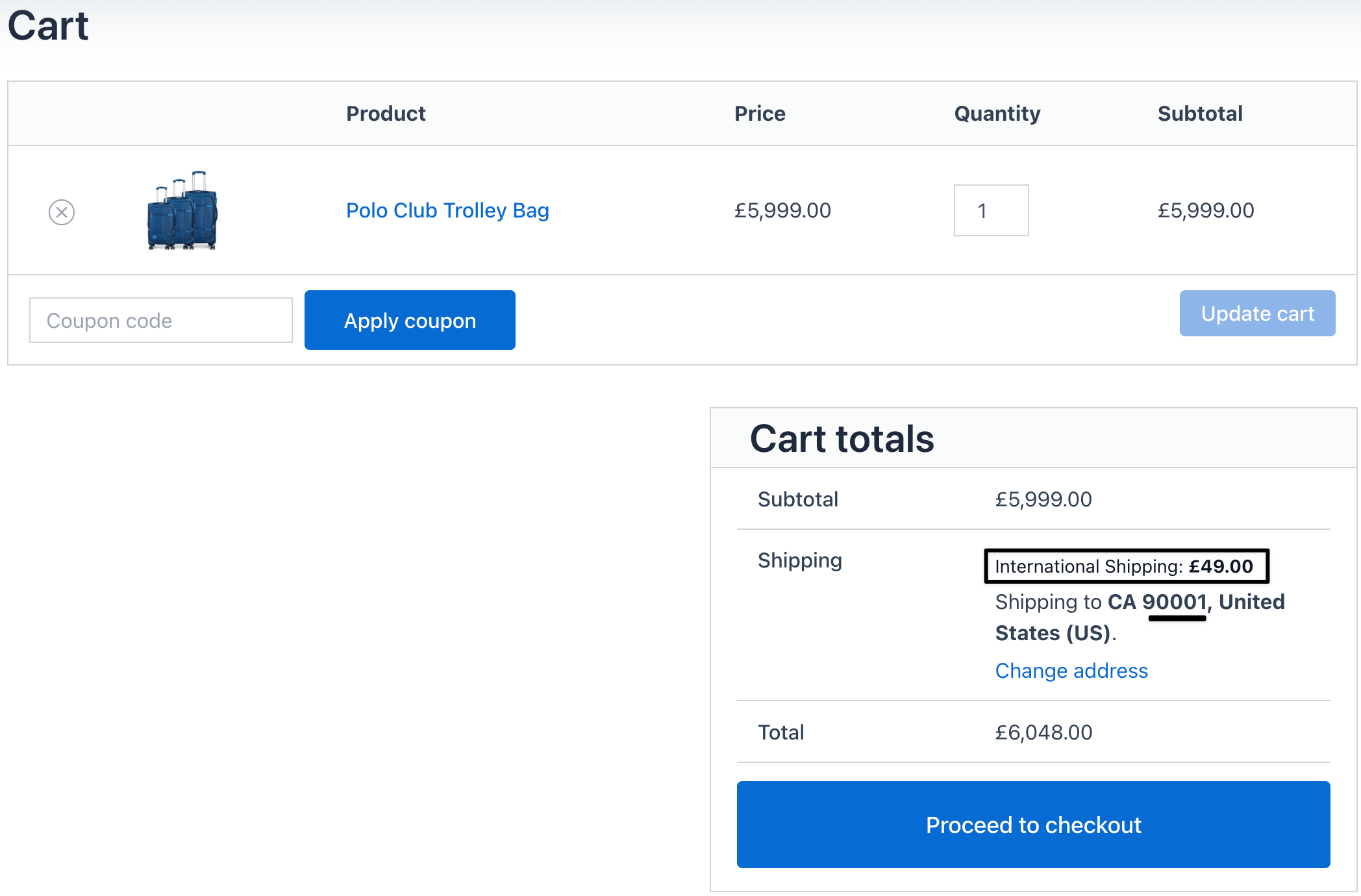 International Shipping based on location