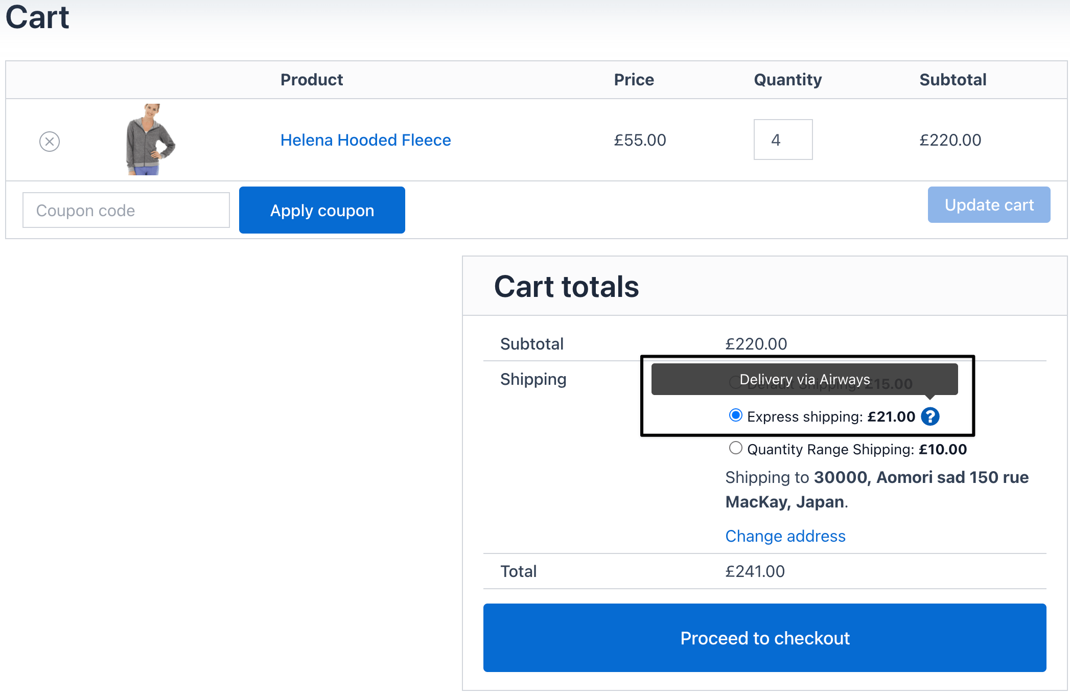 delivery tooltip page at checkout