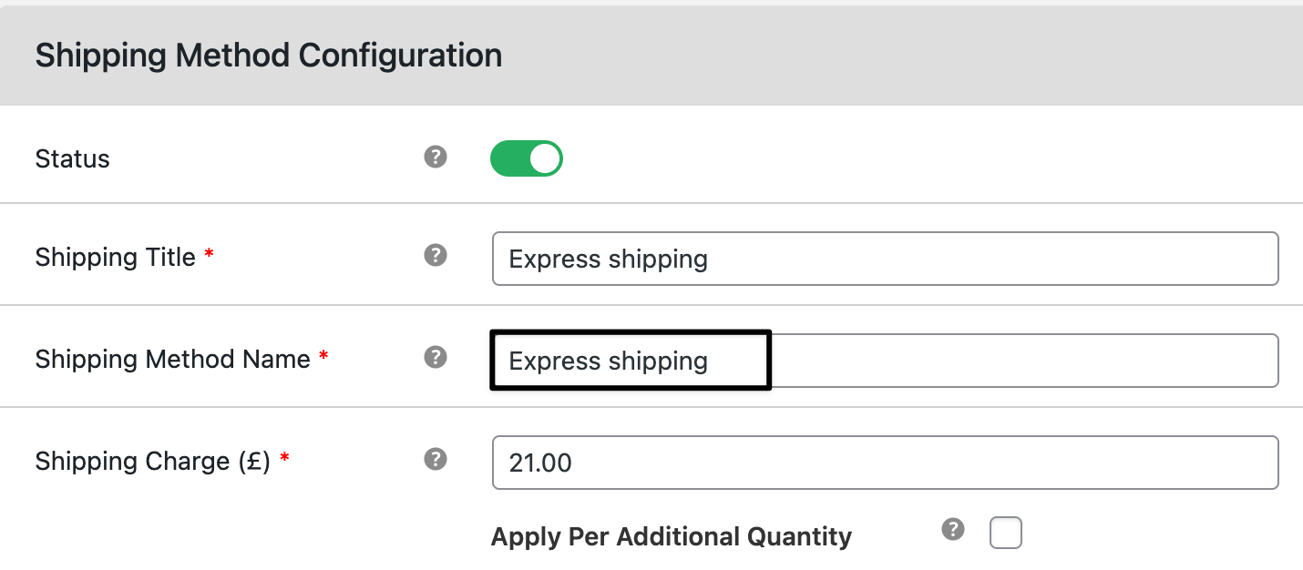 Express shipping method name setting