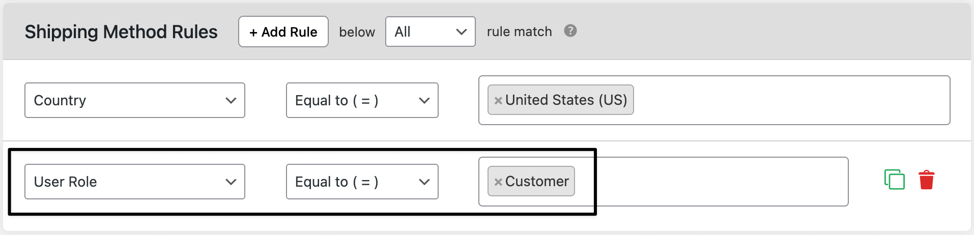 User role based shipping method setting
