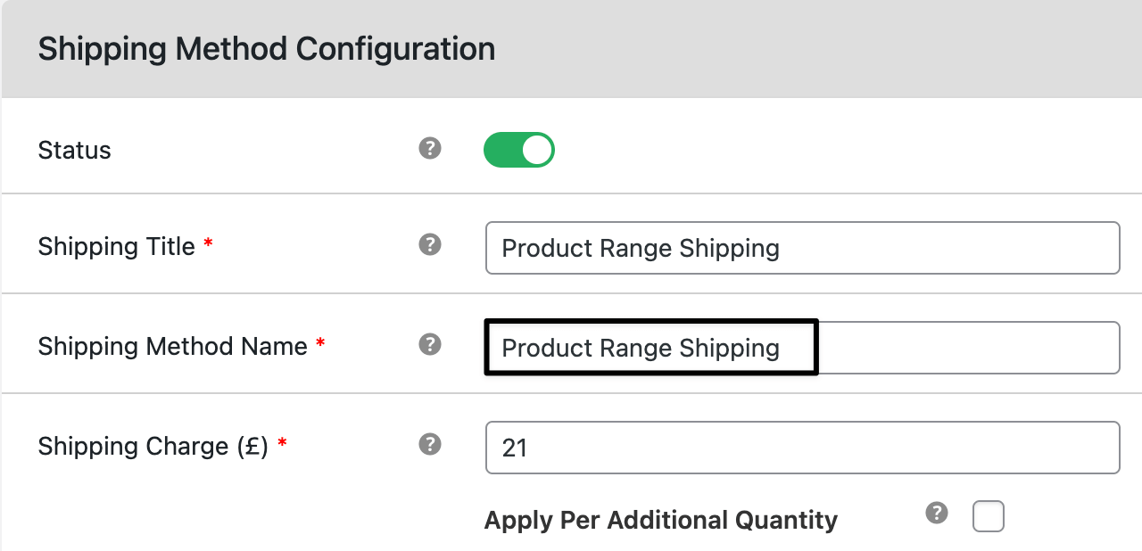 configure the product range shipping method