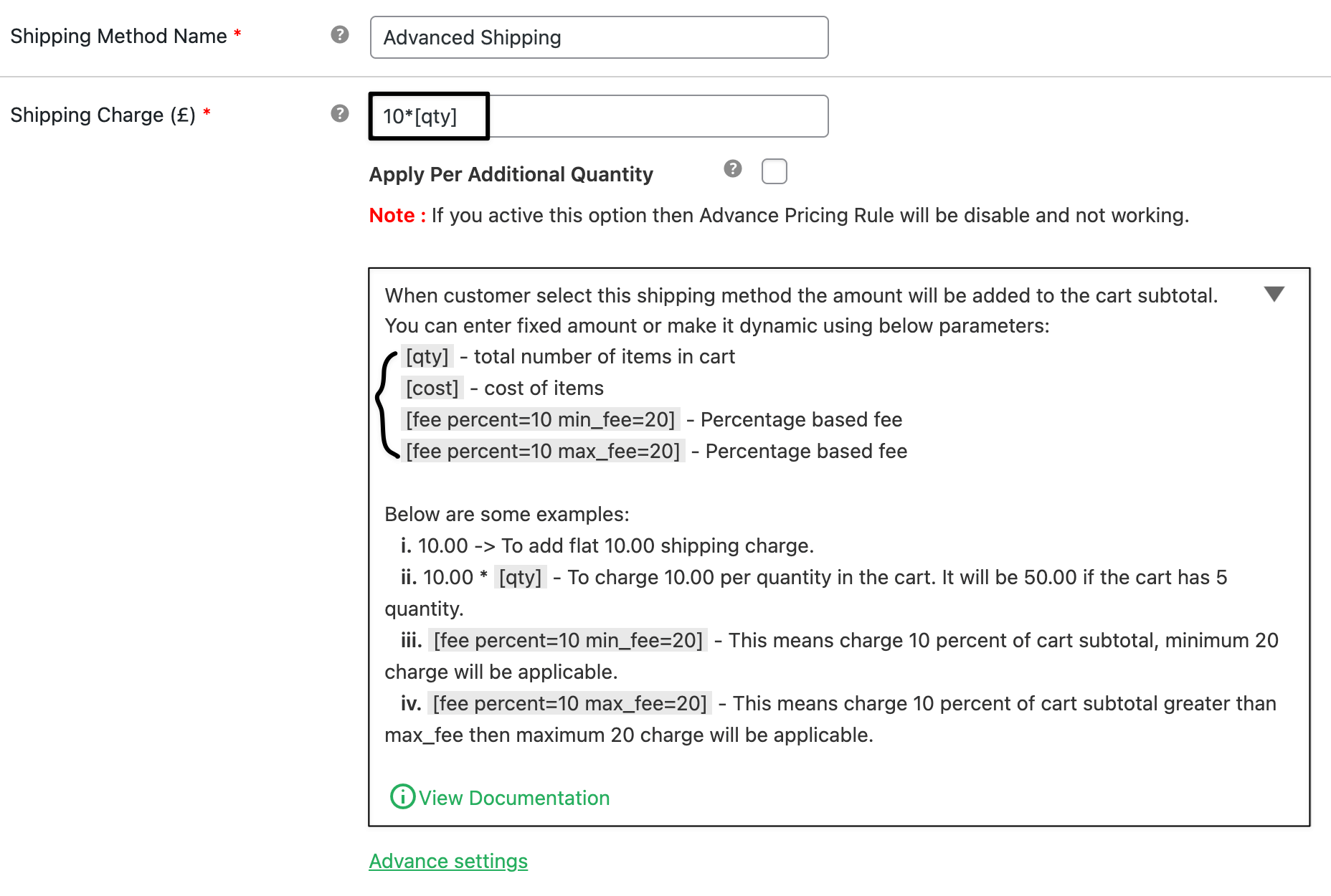 dynamic shipping price parameters