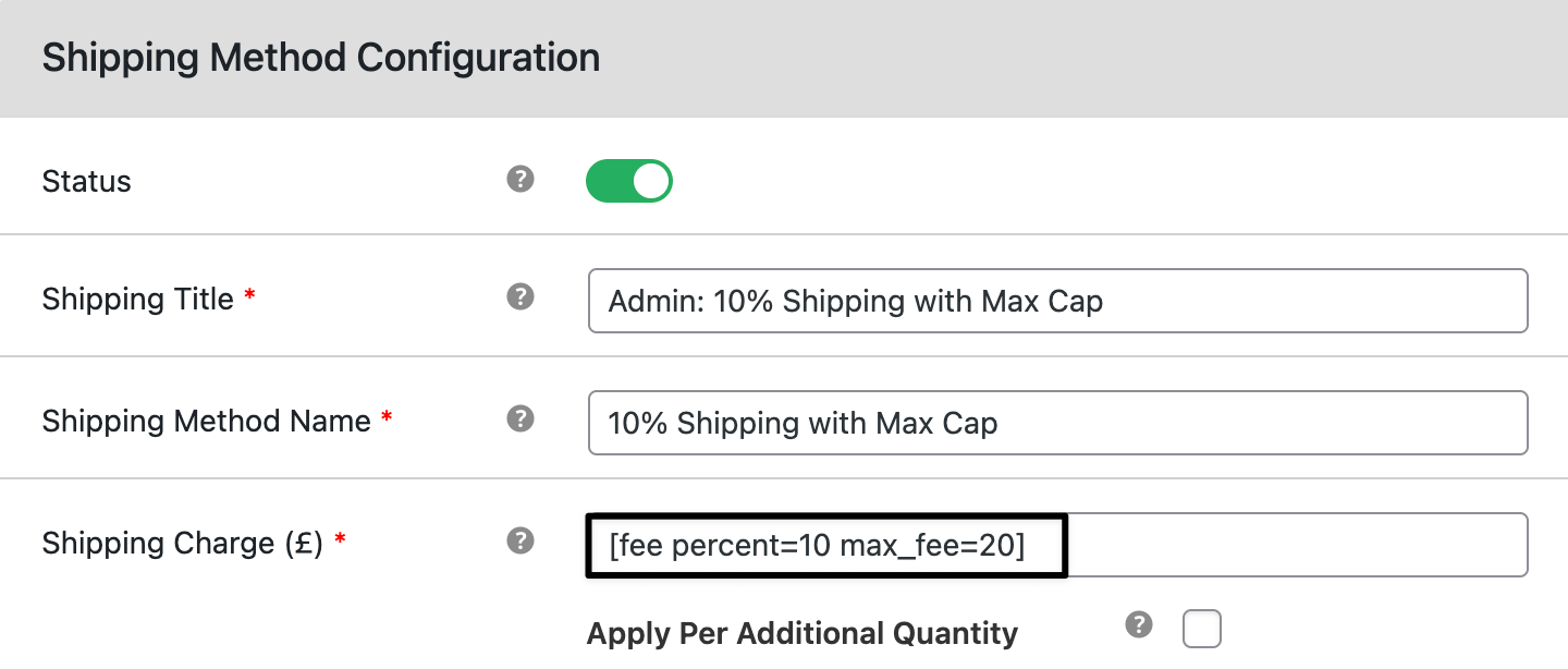 Set up the shipping method charges by percentage 