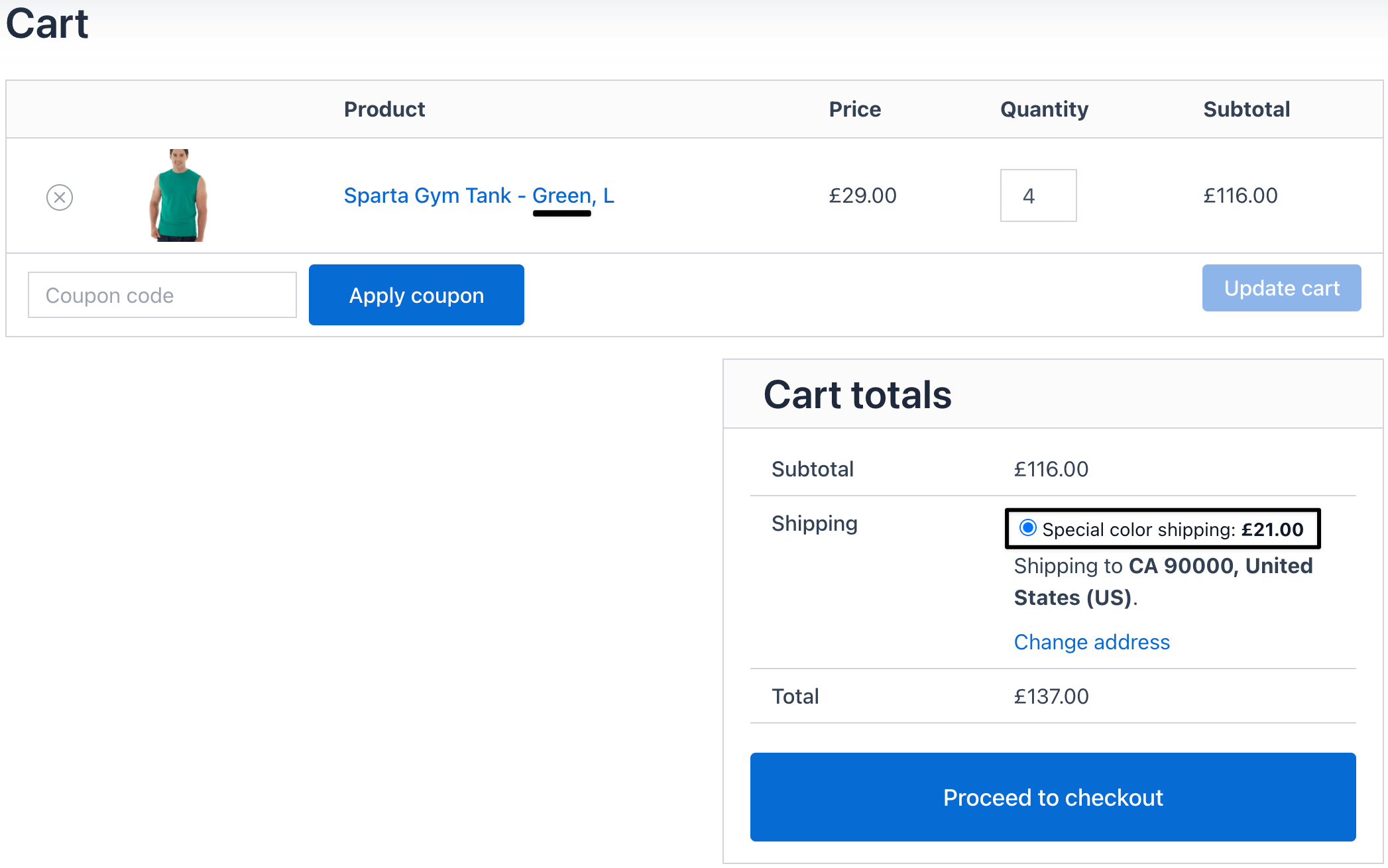 Special color shipping checkout