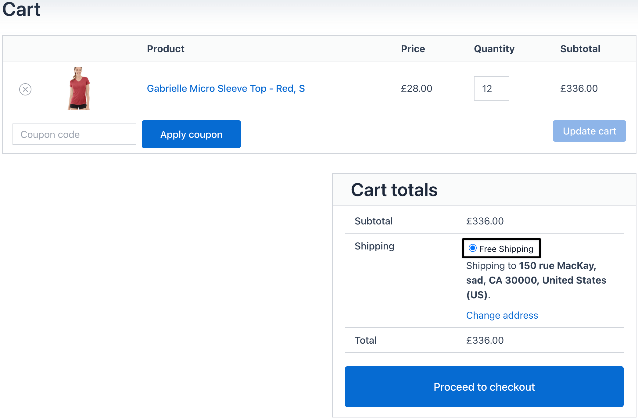 Free shipping method on cart page