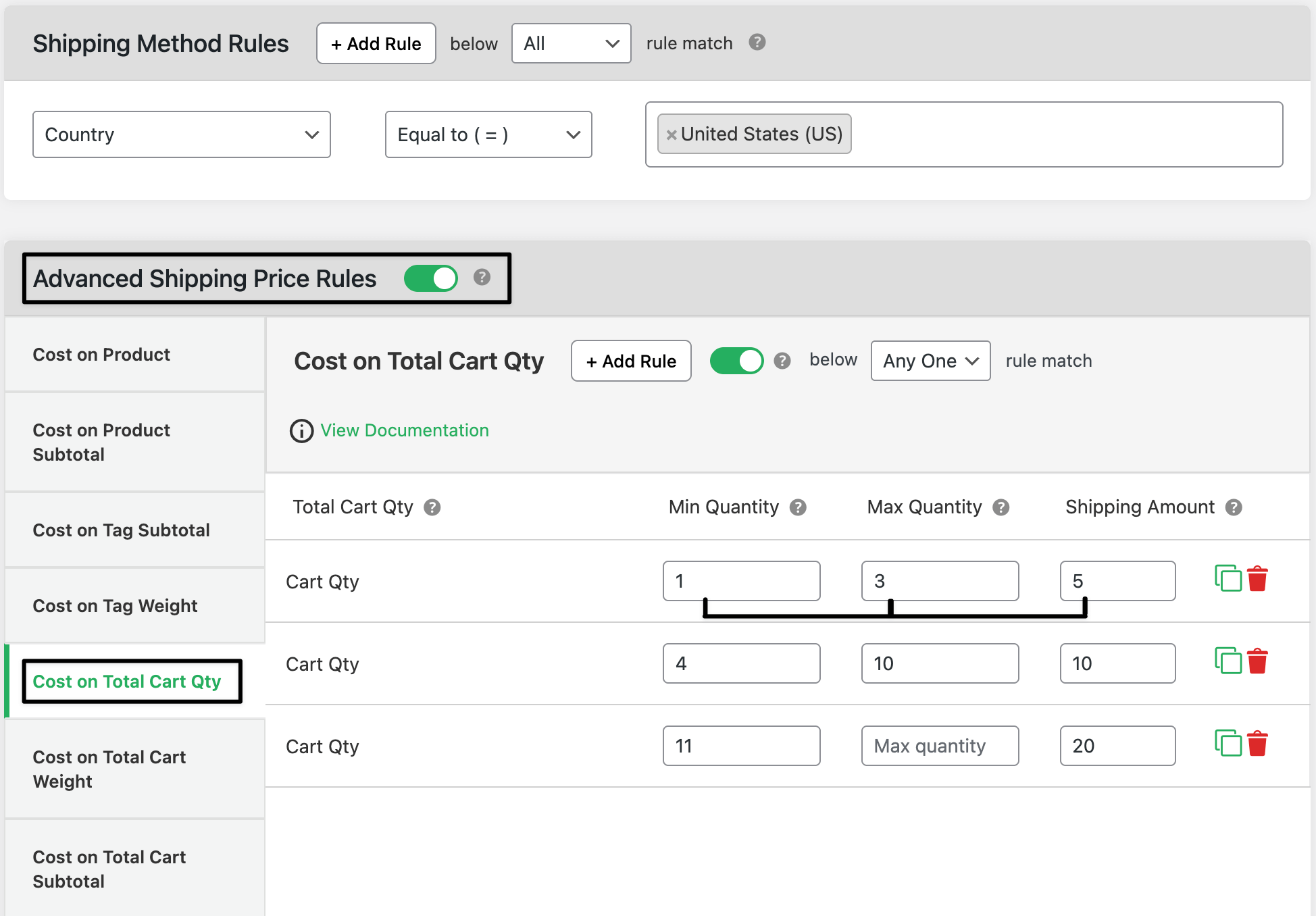 Advanced quantity based shipping rules