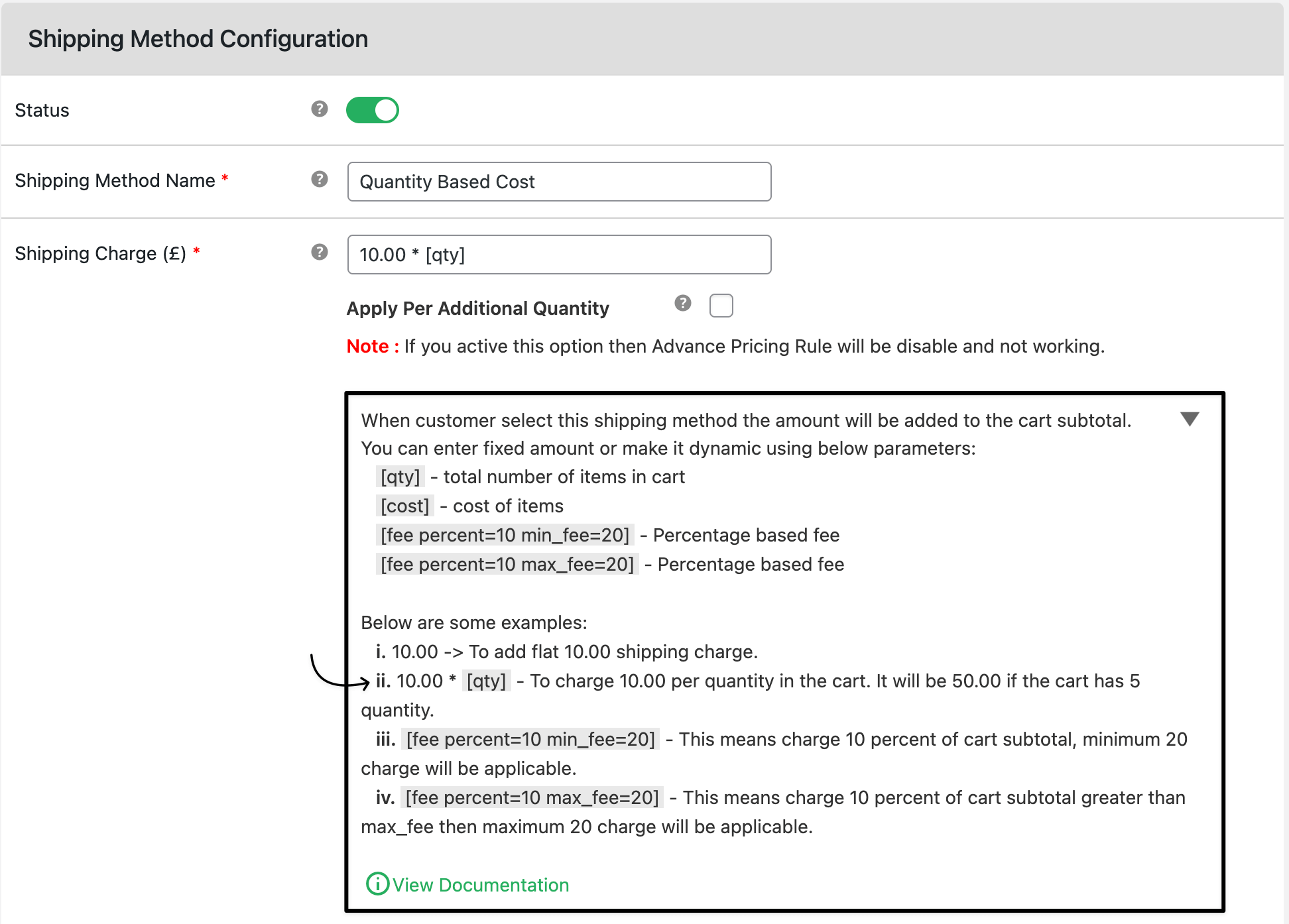 parameter based shipping method settings