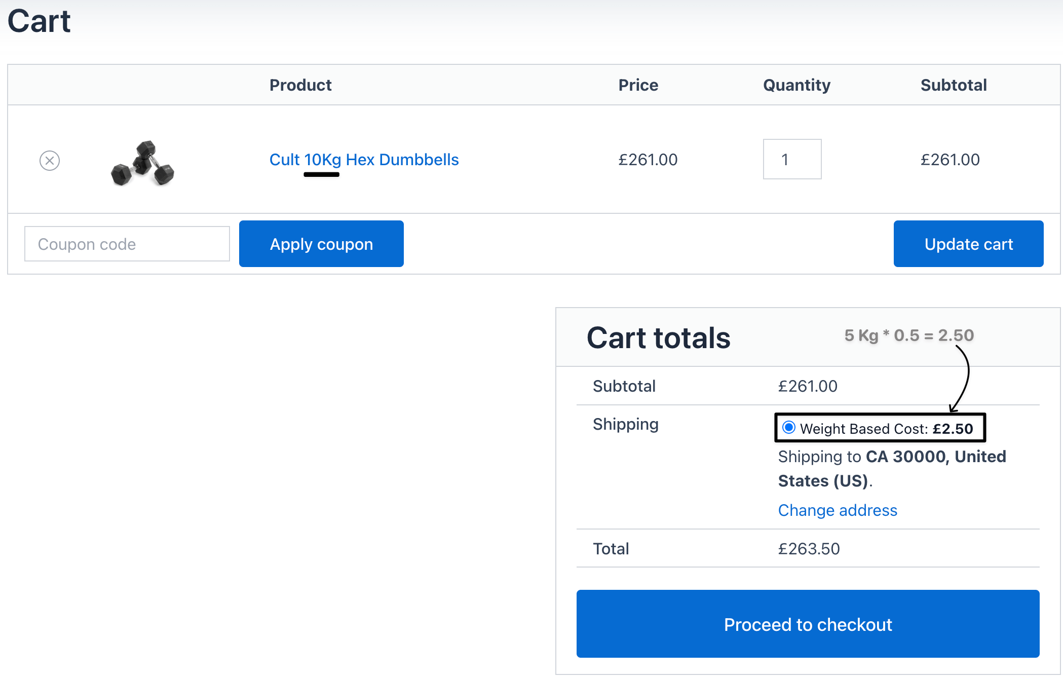 each weight shipping cost checkout 