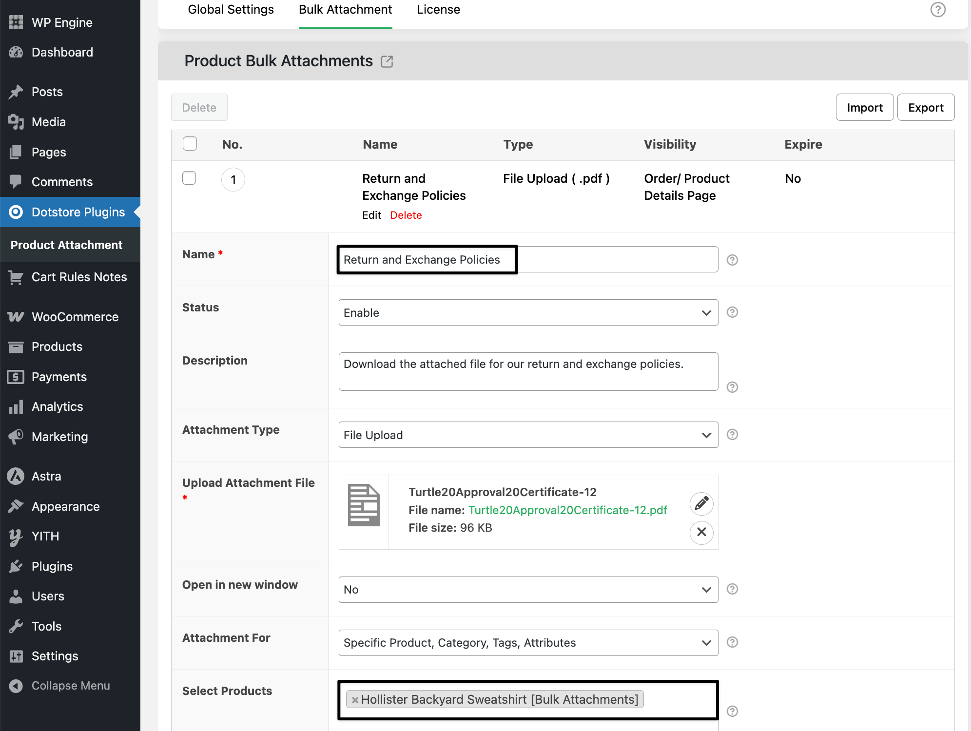 Bulk product attachment by product name admin settings