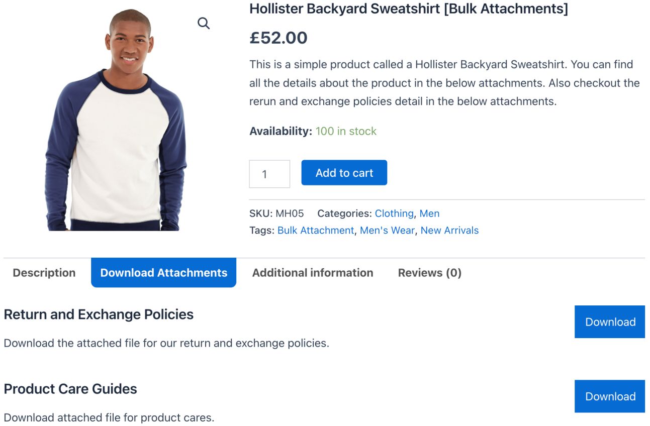 Product attachments in tab format