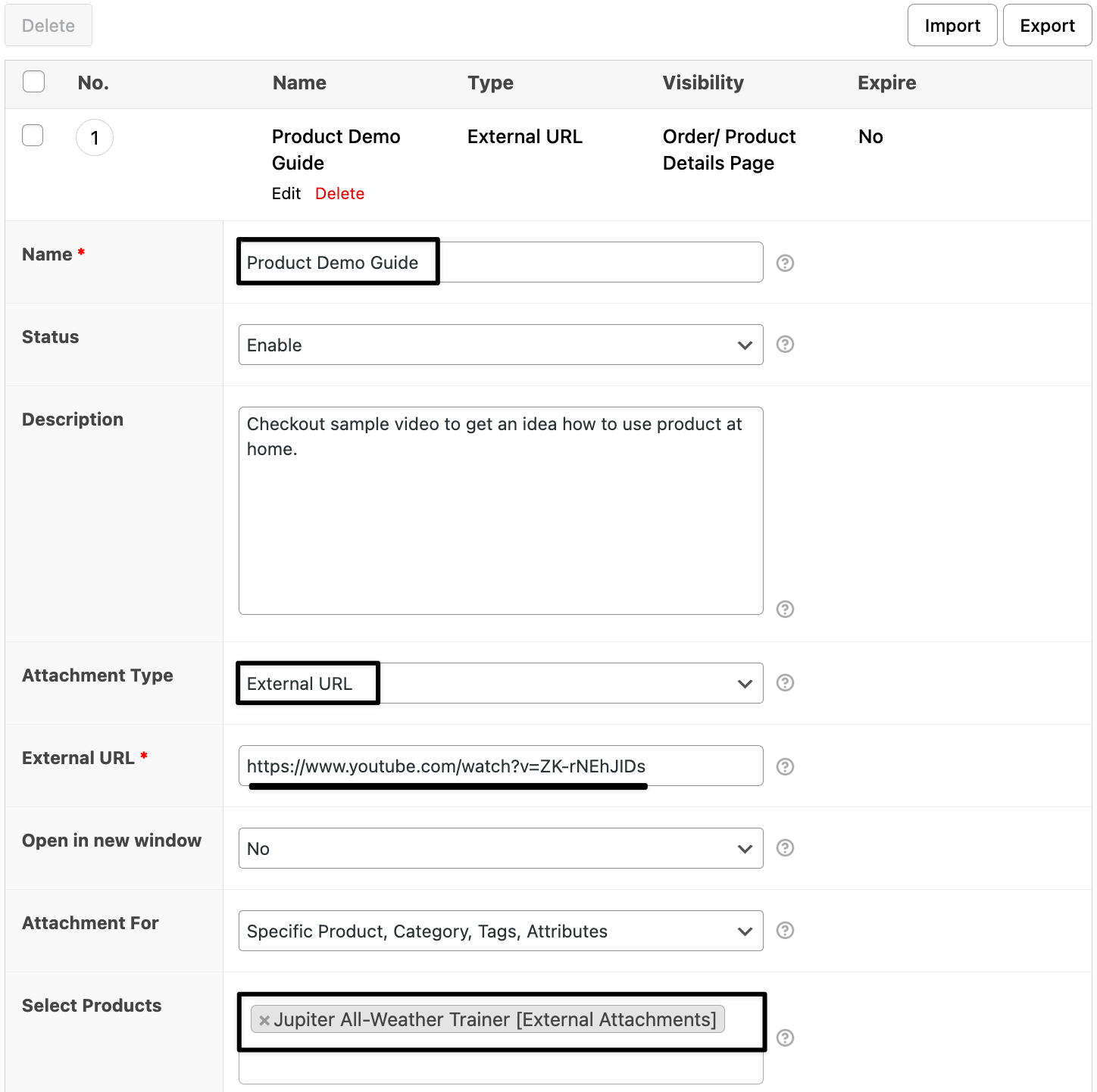Video guide settings in admin side with external url