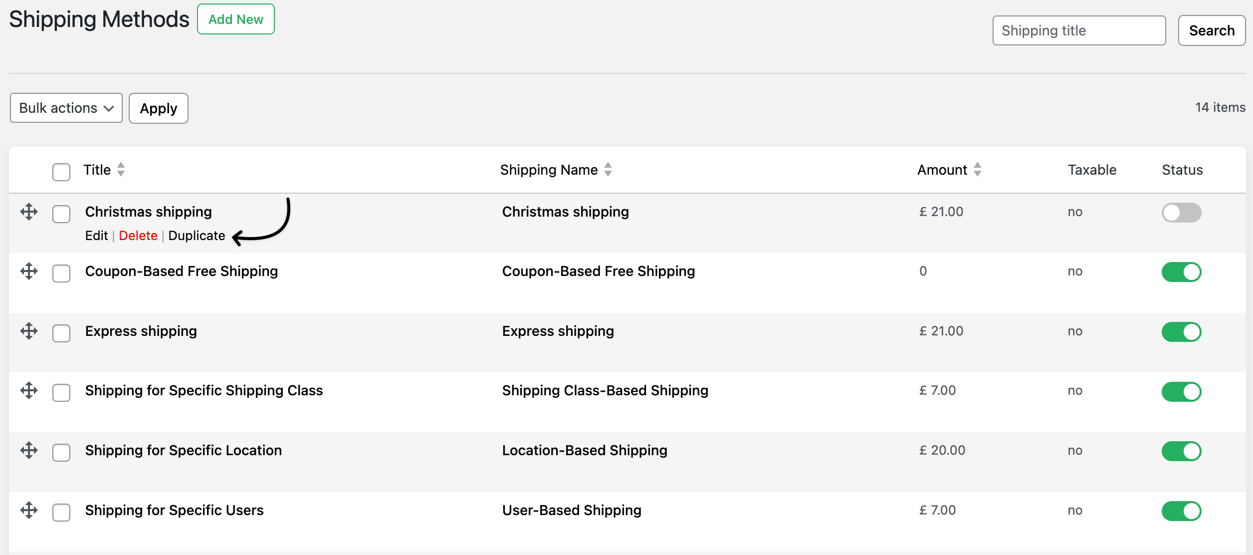 duplicate the shipping methods