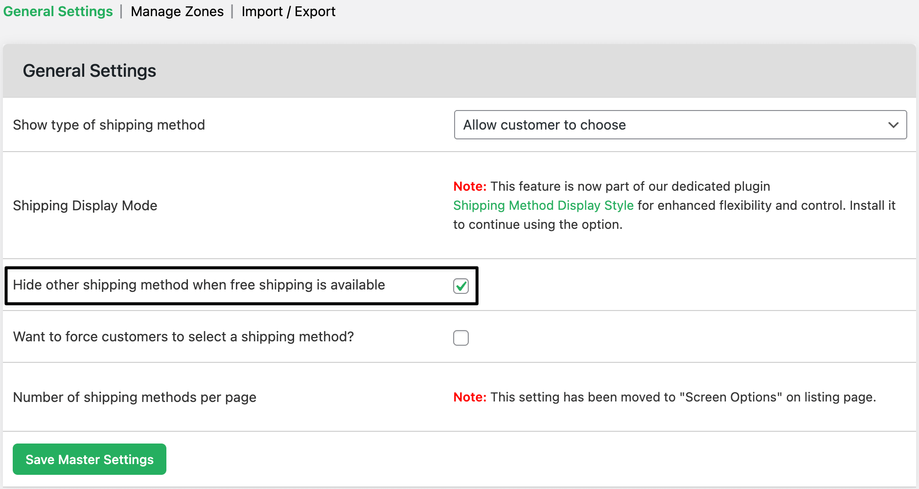 hide other shipping on free shipping