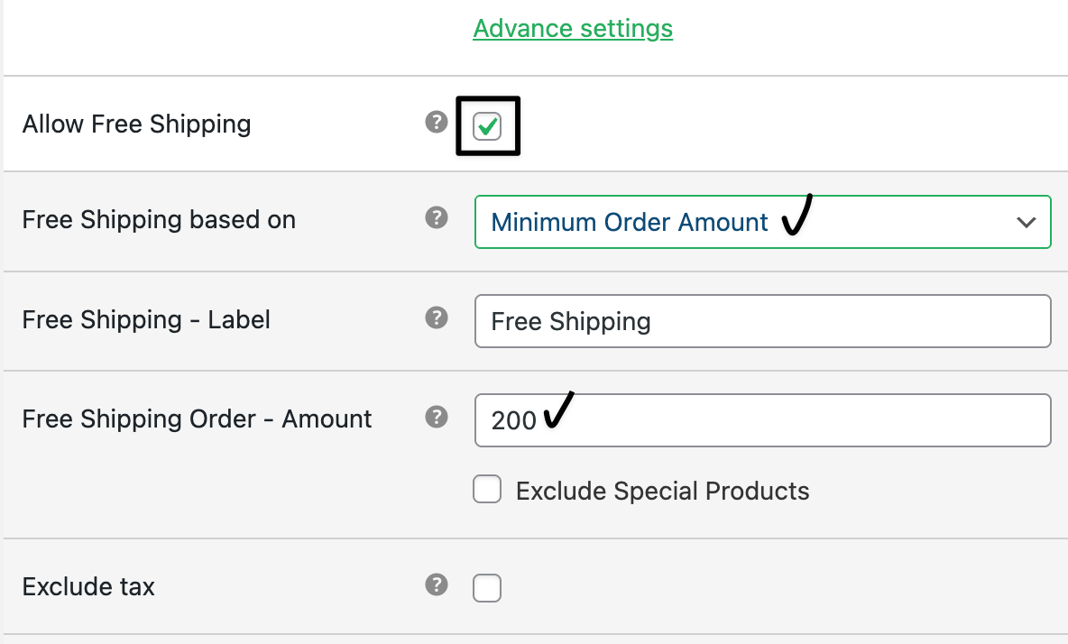 free shipping on order amount settings