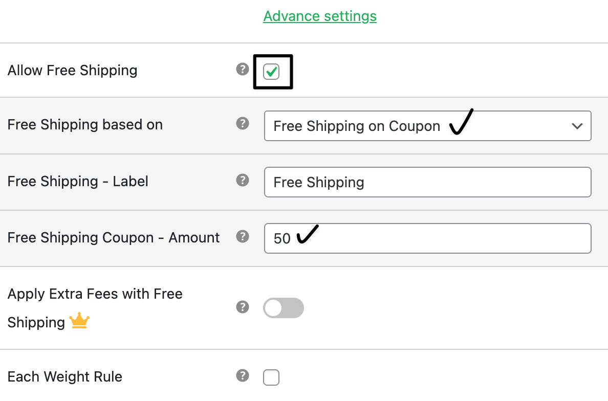 free shipping on coupon amount settings