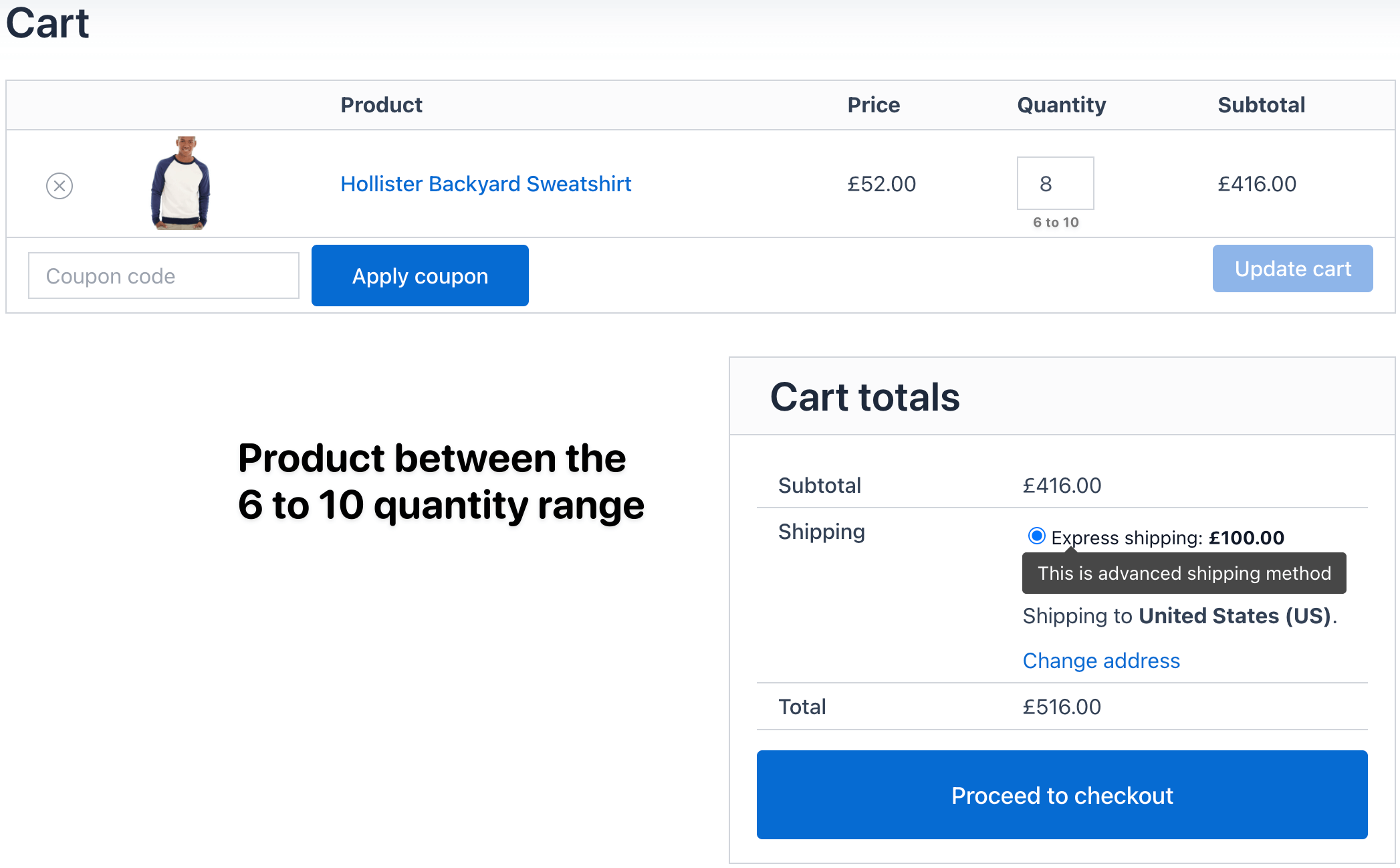 quantity range based advanced shipping cart page