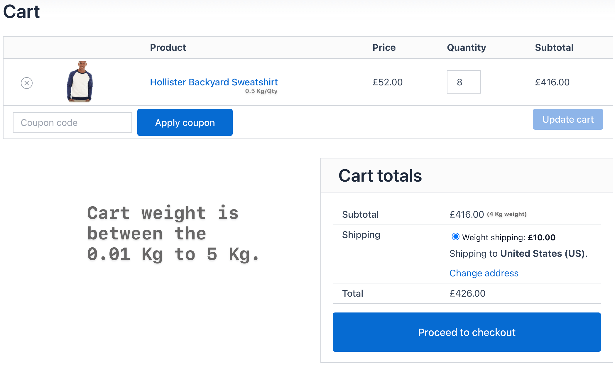 weight based shipping charges cart