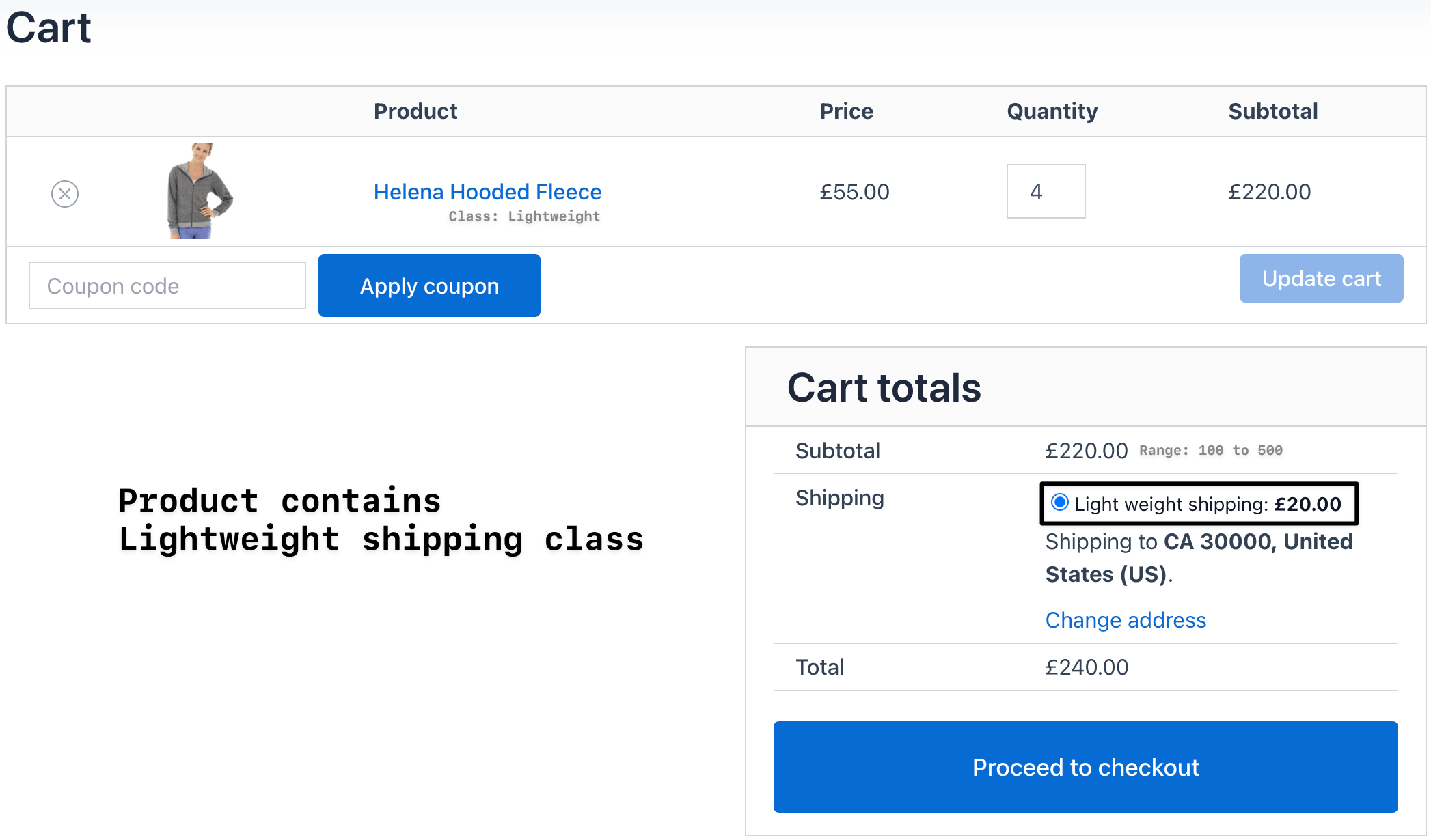 shipping class based charges checkout page