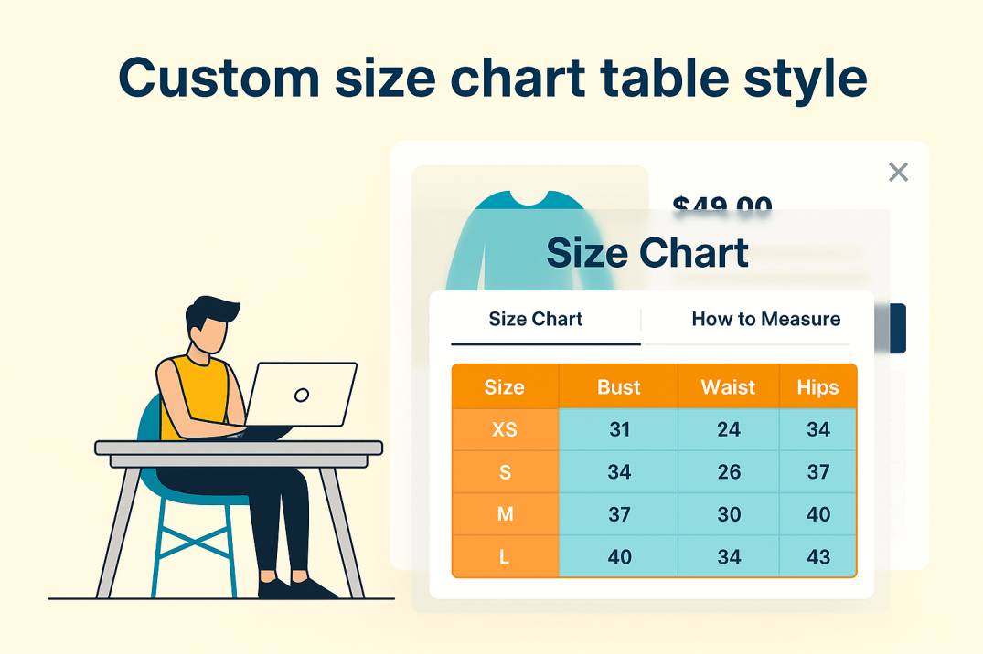 size chart with custom table style