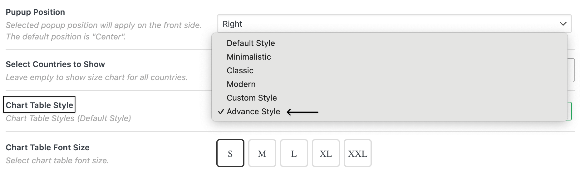 select advanced style