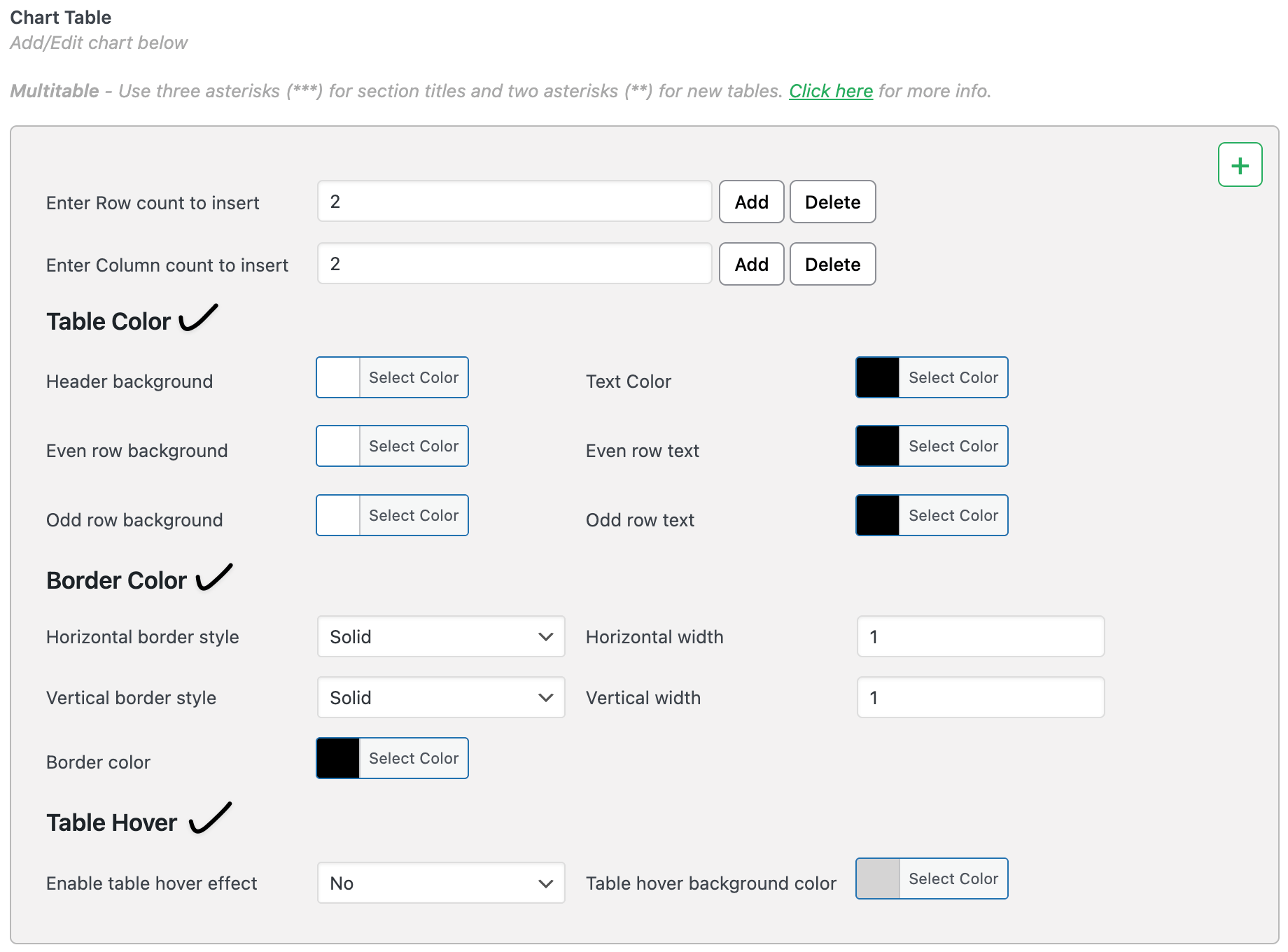 table color settings