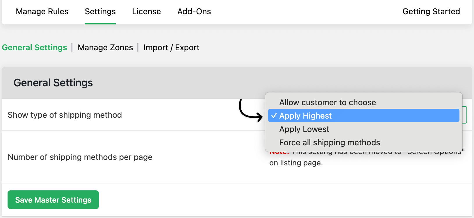 apply highest shipping setting