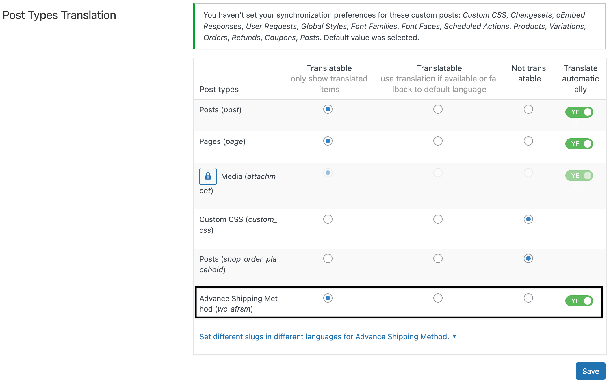 advanced shipping wpml settingsWPML